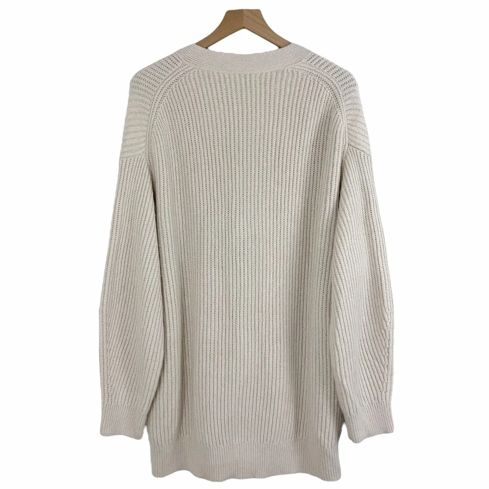 J. Crew Ribbed V-Neck Cardigan Sweater Beige Size Large Oversized Fit